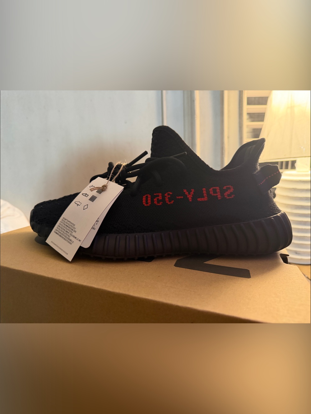 Yeezy 350V2— adidas Black Knit Low-Top Sneakers with Red Accent